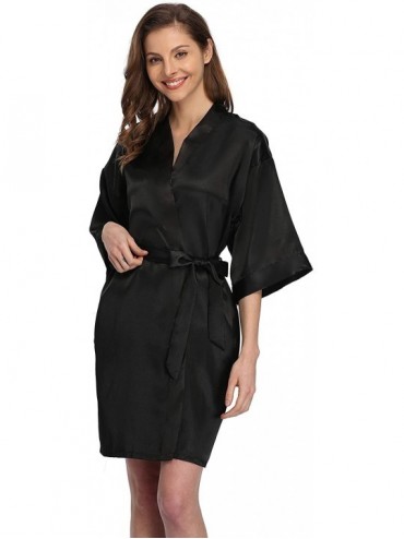 Robes Women's Short Satin Kimono Robe for Bride and Bridesmaids Party - Black - C012BH28G61 $28.47