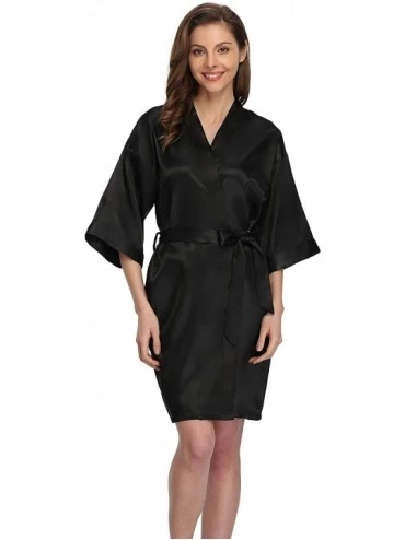 Robes Women's Short Satin Kimono Robe for Bride and Bridesmaids Party - Black - C012BH28G61 $14.41
