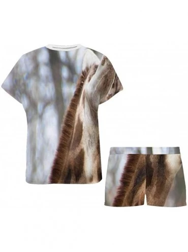 Sets Beautiful Giraffe on Forest Women Sleepwear Short Sleeves Pajama Sets - Multi 1 - CP19CD4RYLA $75.79