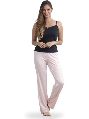 Sets Pajama Cami Tank Top Short Sleeve with Long Pants Set - Beige-black - CT18SWEE4KE $43.59