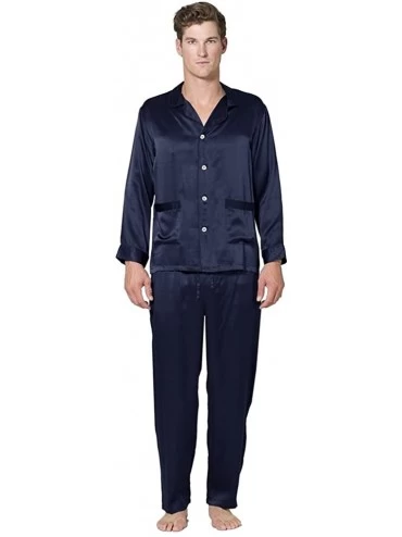Sleep Sets Men's Classic Silk Pajamas - Navy - CD11OHS1TIF $33.76