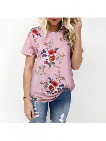 Bras Womens Shirts Short Sleeve Plus Size Floral Print Loose Casual Tunic Tops Blouse T-Shirt for Women Ladies Teen Girls - P...