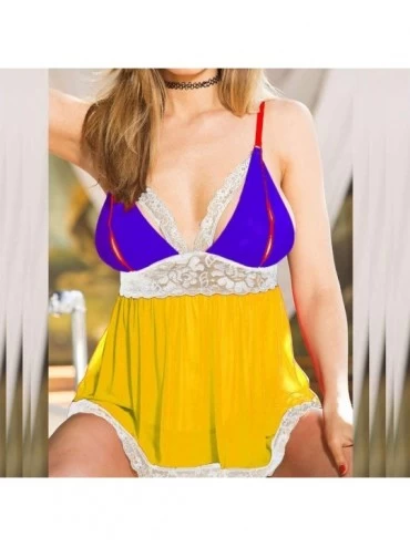 Tops Women Plus Size Lace Lingerie Sexy Exotic Chemises Hollow Nightdress Pajamas Babydoll Sleepwear Dress - Yellow - CP1922M...