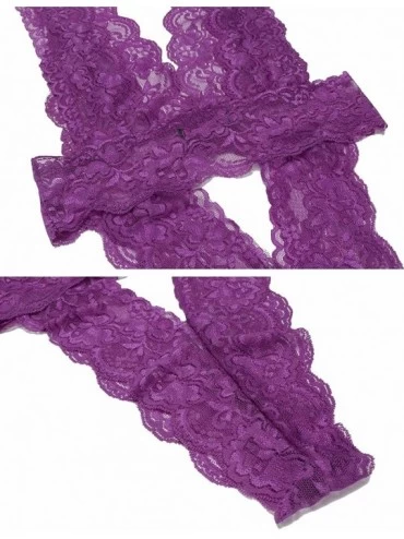 Baby Dolls & Chemises Women Sexy Lingerie One-Piece Lace Babydoll Hollow Out Deep V Mini Teddy Bodysuit - Purple - CO18HHYYZ2...