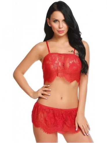 Baby Dolls & Chemises Women Sexy Lingerie Lace Mini Babydoll Set 2 Piece Bra and Panty Nightgown - Red - CD18L44G6CT $10.20