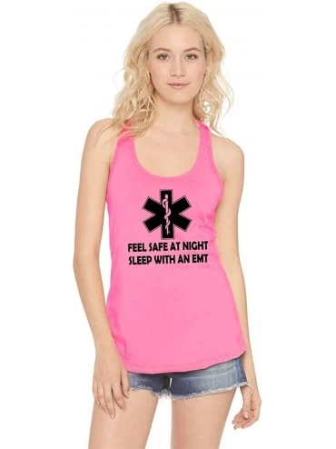 Tops Ladies Feel Safe at Night Sleep with EMT Racerback - Hot Pink - CU18YI5NUO4 $13.35
