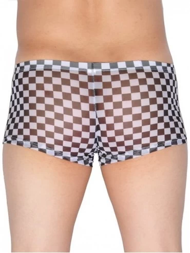 Boxers Men's Checker Boxer Underwear Gay Cut Square Pants Male Bluge Pouch Trunk Bodywear - Black - CL12MXAD01G $9.18