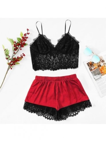 Bustiers & Corsets Womens Sexy Plus Size Sling Sleepwear Lingerie Lace Nightwear Underwear Set - Red - C4196GX45QQ $11.58