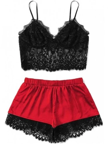 Bustiers & Corsets Womens Sexy Plus Size Sling Sleepwear Lingerie Lace Nightwear Underwear Set - Red - C4196GX45QQ $11.58