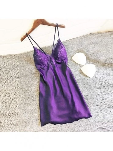 Camisoles & Tanks Women's Silk Satin Pajama Dress Sexy Nightgown Sleepwear Lace Sexy Nightdress with Chest Pads Lingerie Baby...