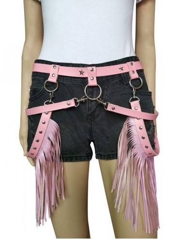 Garters & Garter Belts Women's Leather Harness Garter Belt Adjustable Waist Leg Garter with Tassel Punk Metal Chain(Pink) - C...