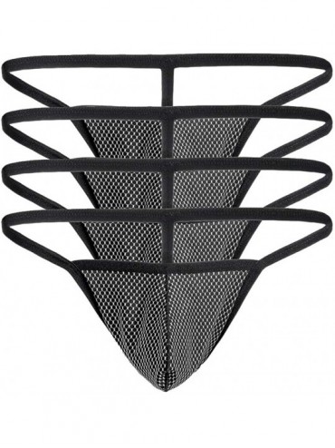 Bikinis Men's Low Waist Thong Underwear Ice Silk U Convex Fashion Pants - 4pack-black - CE1925WIGWO $43.26