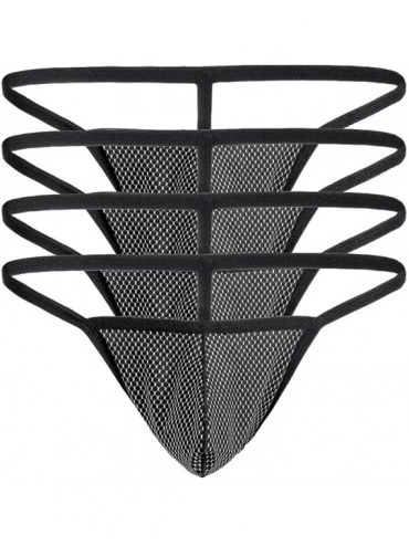 Bikinis Men's Low Waist Thong Underwear Ice Silk U Convex Fashion Pants - 4pack-black - CE1925WIGWO $37.36