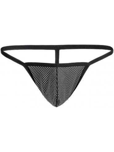 Bikinis Men's Low Waist Thong Underwear Ice Silk U Convex Fashion Pants - 4pack-black - CE1925WIGWO $24.09