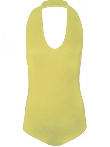 Shapewear Ladies Women's Halter Neck Sleeveless Backless Stretched Bodysuit Top Thin Fabric - Yellow - CS182OTGTIK $30.17