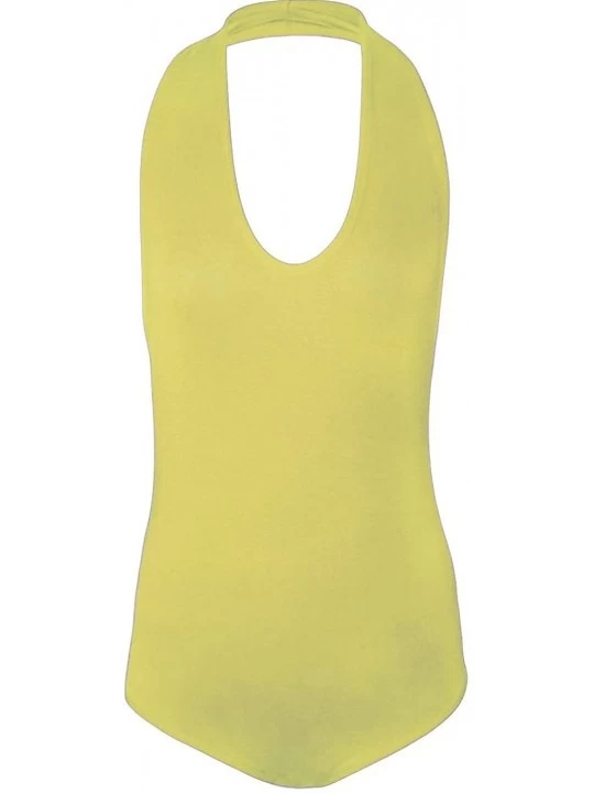 Shapewear Ladies Women's Halter Neck Sleeveless Backless Stretched Bodysuit Top Thin Fabric - Yellow - CS182OTGTIK $12.15