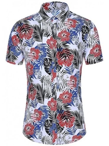 Trunks Men Slim Loose Hawaii Short Sleeve Printed Turn-Down Collar T-Shirt Tops - CX195READ7X $15.27