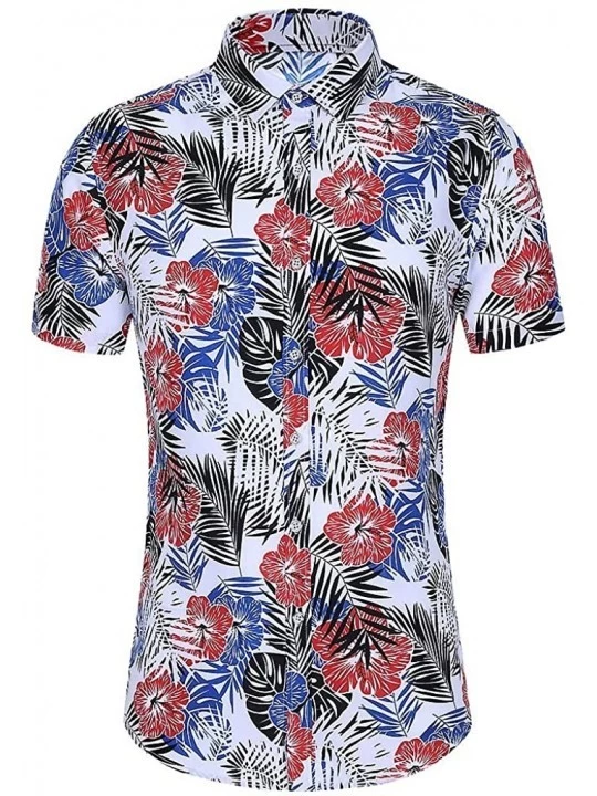 Trunks Men Slim Loose Hawaii Short Sleeve Printed Turn-Down Collar T-Shirt Tops - CX195READ7X $15.27