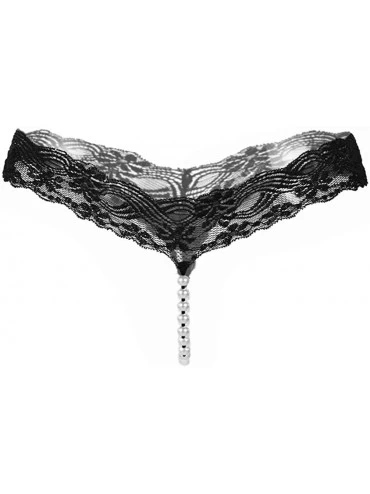 Robes Women Pearls Thongs Panties Lace Sexy G Strings Lingerie Panty - Black - CD12NBZ34JV $8.90