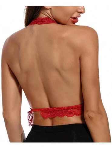 Bras Women's Spandex Camisole Deep V Hollowing Out Bra Sexy Lingerie Lace Bras Underwear - Red - CV197EU3D4W $10.90