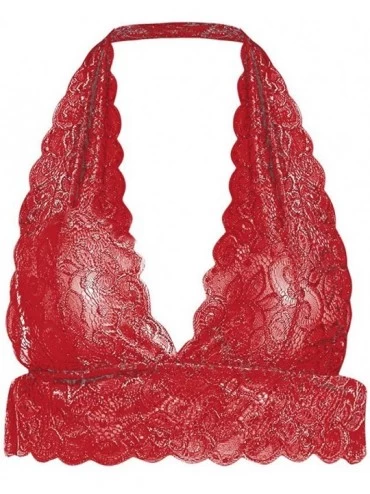 Bras Women's Spandex Camisole Deep V Hollowing Out Bra Sexy Lingerie Lace Bras Underwear - Red - CV197EU3D4W $10.90
