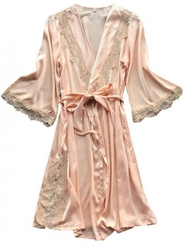 Robes 2PC Sexy Sleepwear Lingerie Lace Temptation Bathrobe with Belt Nightdress Robe for Women - Beige - CC198H65HWC $35.50