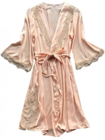 Robes 2PC Sexy Sleepwear Lingerie Lace Temptation Bathrobe with Belt Nightdress Robe for Women - Beige - CC198H65HWC $29.85