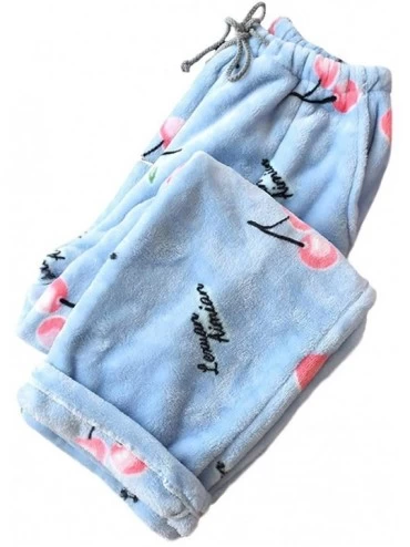 Bottoms Pajama Pants for Women Cozy Fuzzy Fleece Pj Bottoms Casual Lounge Print Warm Winter Long Pants Sleepwear - Blue Cherr...