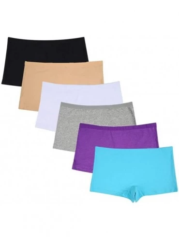 Panties Women's Cotton Panties Bikini Briefs Hipster Boyshorts Pack of 6 Ladies' Black Underwear - Boyshorts-6 Colors - C6194...