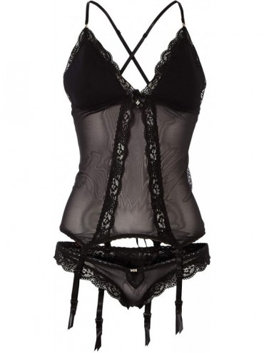 Bustiers & Corsets Sexy Lace Corset and Thong Set 841-COR-1 - Black - CU18CKADY3W $57.77