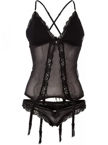 Bustiers & Corsets Sexy Lace Corset and Thong Set 841-COR-1 - Black - CU18CKADY3W $51.66