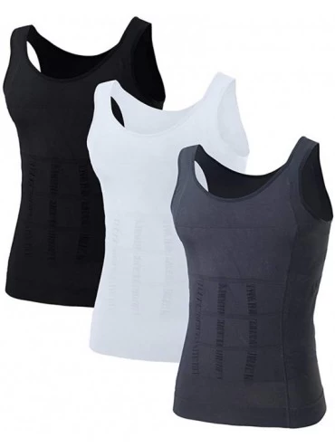 Undershirts Mens Slimming Body Shaper Waist Trainer Vest Chest Gynecomastia Compression Shirt- 3 Pack - Black+white+gray - CC...