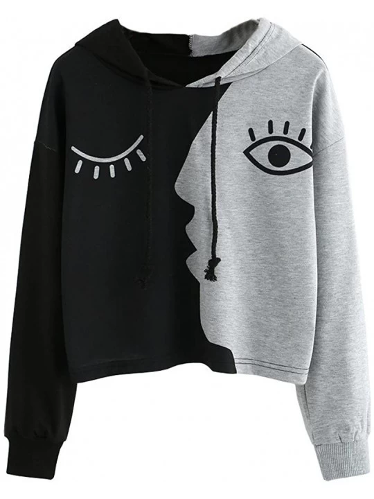 Bustiers & Corsets Womens Girls Colorblock Hoodies Top Graphic Print Long Sleeve Drawstring Hooded Sweatshirts - Gray - CO194...
