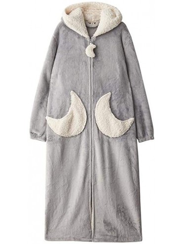 Robes Womens Plush Fleece Robe with Hood Hooded Women Soft Spa Long Bathrobe Comfy Full Length Warm Nightdress Dark Gray - C7...