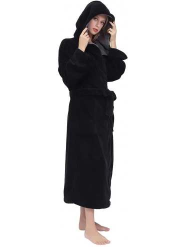 Robes Women's Huge Hooded Long Bathrobe with Chest Button-Lightweight Fleece Soft House coat - Black - CN18WDTNS4N $48.42