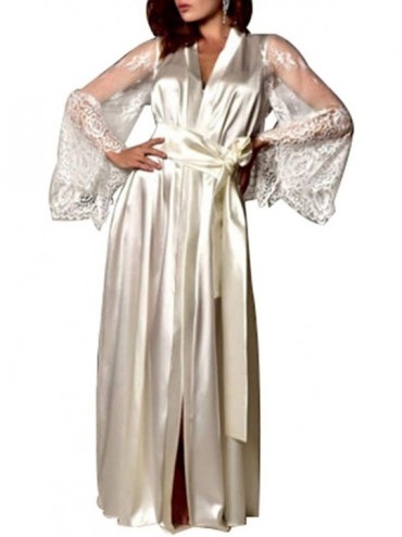 Nightgowns & Sleepshirts Women Lace Babydoll Lingerie Long Robe Nightgown Kimono Satin Gown Lingerie Sleepwear - A-white - CP...