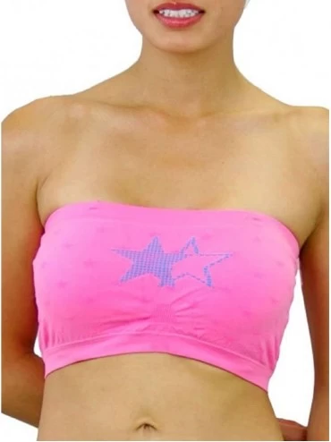 Bras Women's Basic Seven inch Seamless Built in Bra Bandeau - Stars - Pink - CI118UO7IM3 $14.24