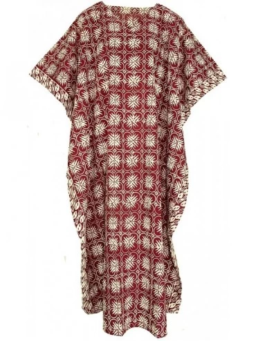 Nightgowns & Sleepshirts Women Hand Blocked Batik Cotton Caftan Kaftan Loungewear Maxi Plus Size Long Dress - Burgundy-14250 ...