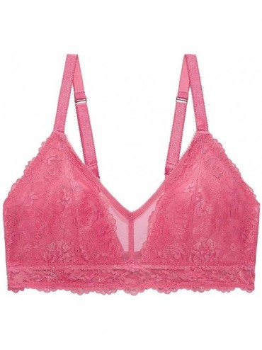 Bras Women's Curvy Floral Lace and Mesh Bralette - Pink Dragon Fruit - C318XG0TN3A $73.99