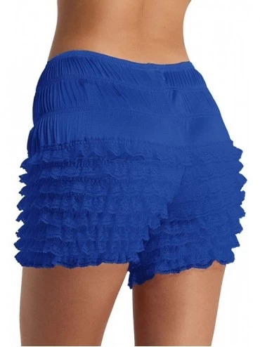 Panties Women's Adult Shiny Silky Ruffled Lace Hem Panties Pettipants Dance Shorts Bloomers Underwear - Blue - CL18GAYQHGC $3...