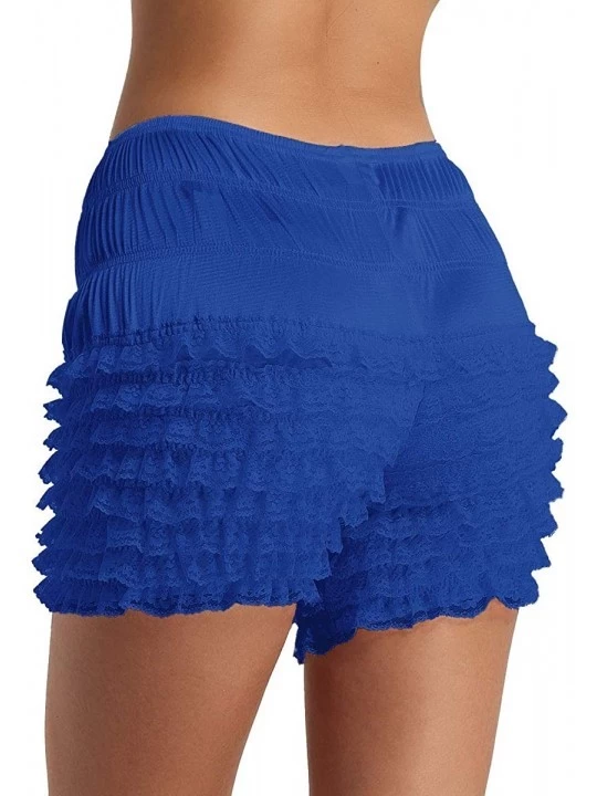 Panties Women's Adult Shiny Silky Ruffled Lace Hem Panties Pettipants Dance Shorts Bloomers Underwear - Blue - CL18GAYQHGC $2...