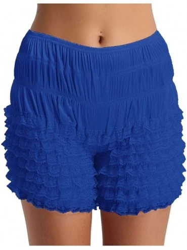 Panties Women's Adult Shiny Silky Ruffled Lace Hem Panties Pettipants Dance Shorts Bloomers Underwear - Blue - CL18GAYQHGC $2...