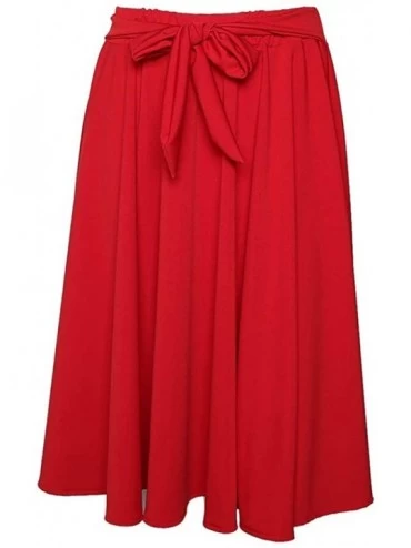 Baby Dolls & Chemises Fashion Ladys Womens High Waist A-Line Skirt Bandage Flared Midi Skirt - Red - C0197HR4AYW $13.03