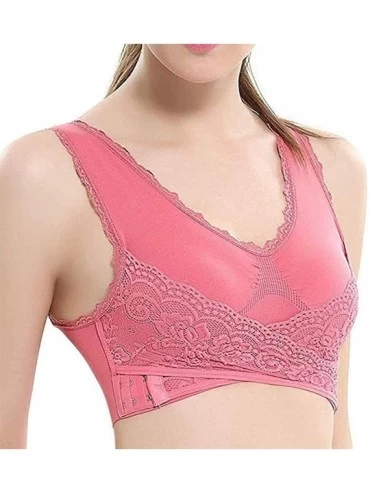 Bras Women Seamless Sport Bra Front Cross Adjustable Side Buckle-Removable Pad Breathable Wireless Sexy Lace Bra for Daily Li...