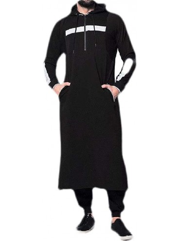 Robes Mens Plus Size Loose Fit Hoodies Abaya Muslim Thobe Thoub Robe Sweatshirt - Black - CS18XKM90X9 $68.86