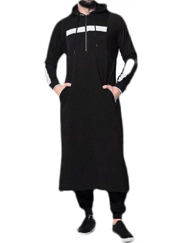 Robes Mens Plus Size Loose Fit Hoodies Abaya Muslim Thobe Thoub Robe Sweatshirt - Black - CS18XKM90X9 $62.22