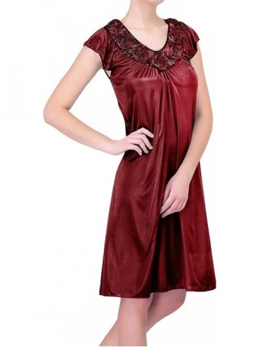 Nightgowns & Sleepshirts Women's Nightgowns1 Satin Silk Roses Nightgown - Red - CO12CJ074E5 $22.10