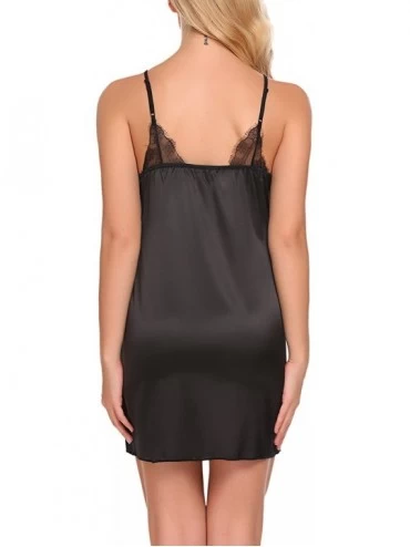 Slips Women's Valentine's Satin Nightgowns Sexy Lingerie Full Slip Sleepwear Dress - 6908-black - C218WW4904T $24.25