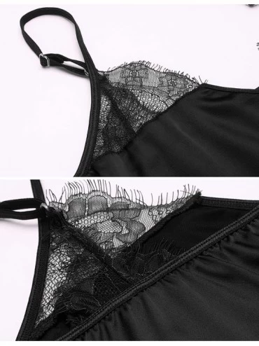 Slips Women's Valentine's Satin Nightgowns Sexy Lingerie Full Slip Sleepwear Dress - 6908-black - C218WW4904T $24.25