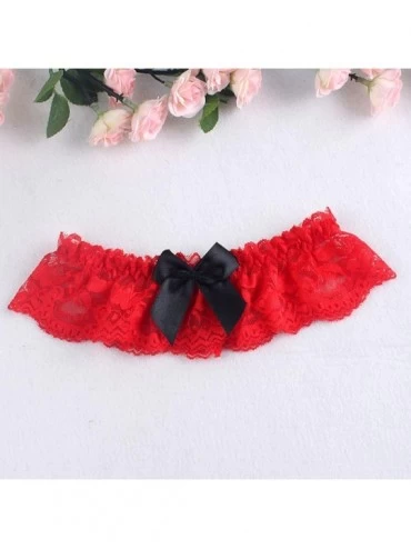 Garters & Garter Belts Ealafee 2020 Sexy Lace Wedding Garters for Bride with Bow Party Prom Leg Garter - Red - C3199UMCW56 $9.10